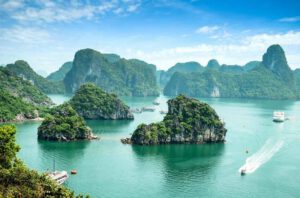 Green sea filled with green islands