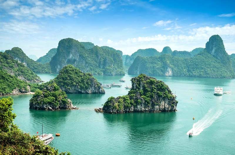 Green sea filled with green islands